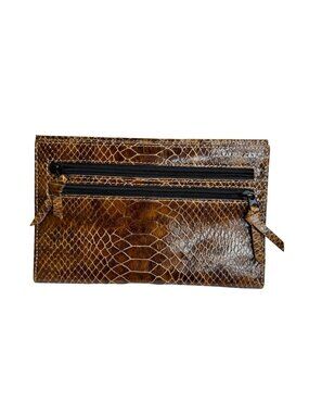 Alicia Klein Brown Faux Snakeskin Wallet Organizer Multiple Compartment Passport